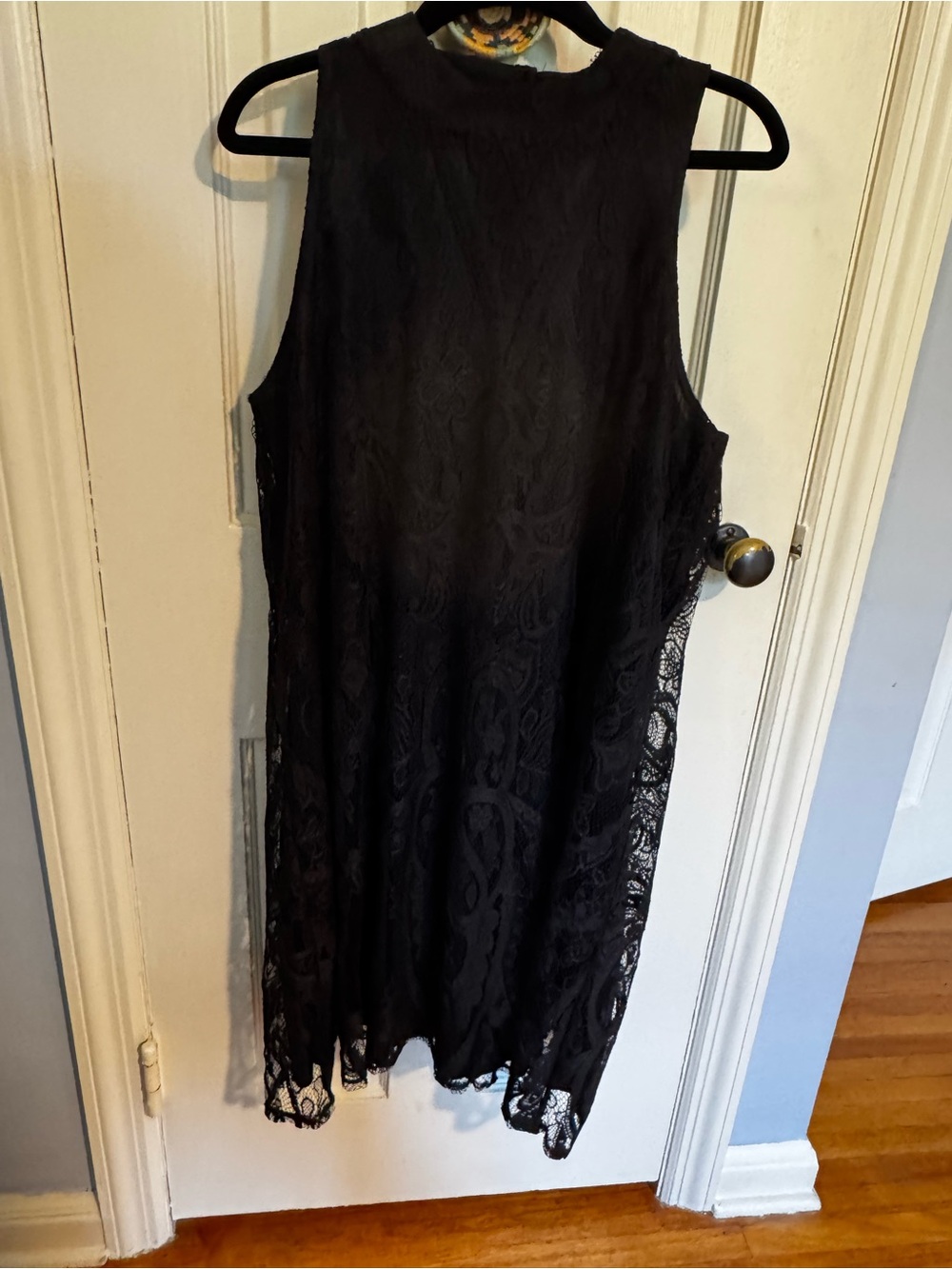 LBD black mock neck lace dress